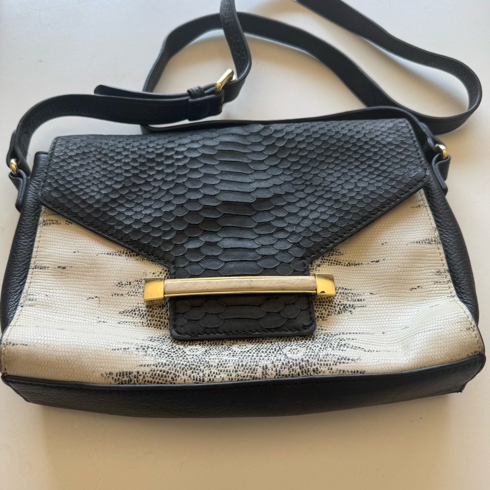 Vince camuto Black and White Textured Crossbody Bag with Adjustable Strap